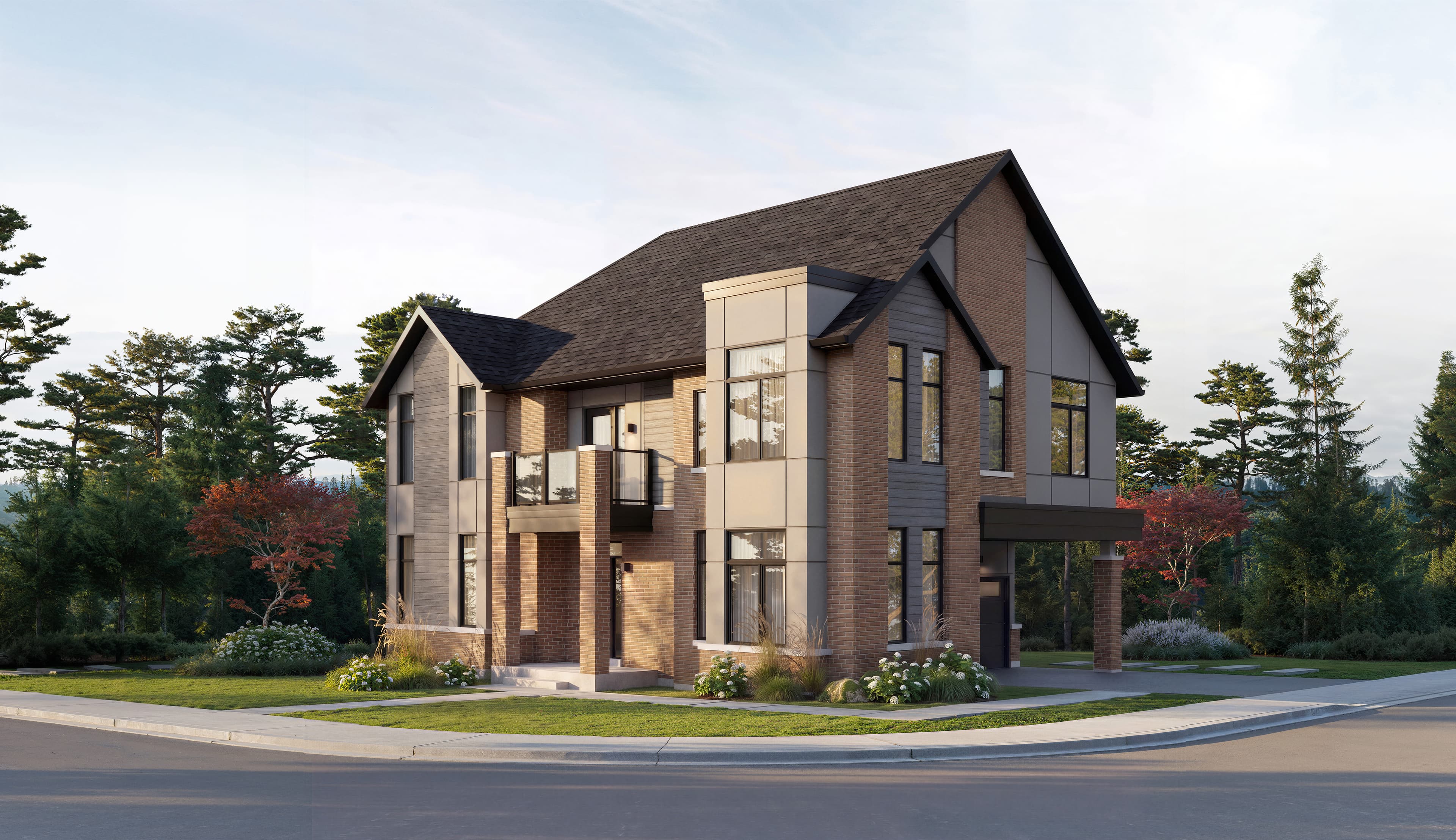Five Oaks 40′ Collection The Starling Corner Elevation B, artist's rendering