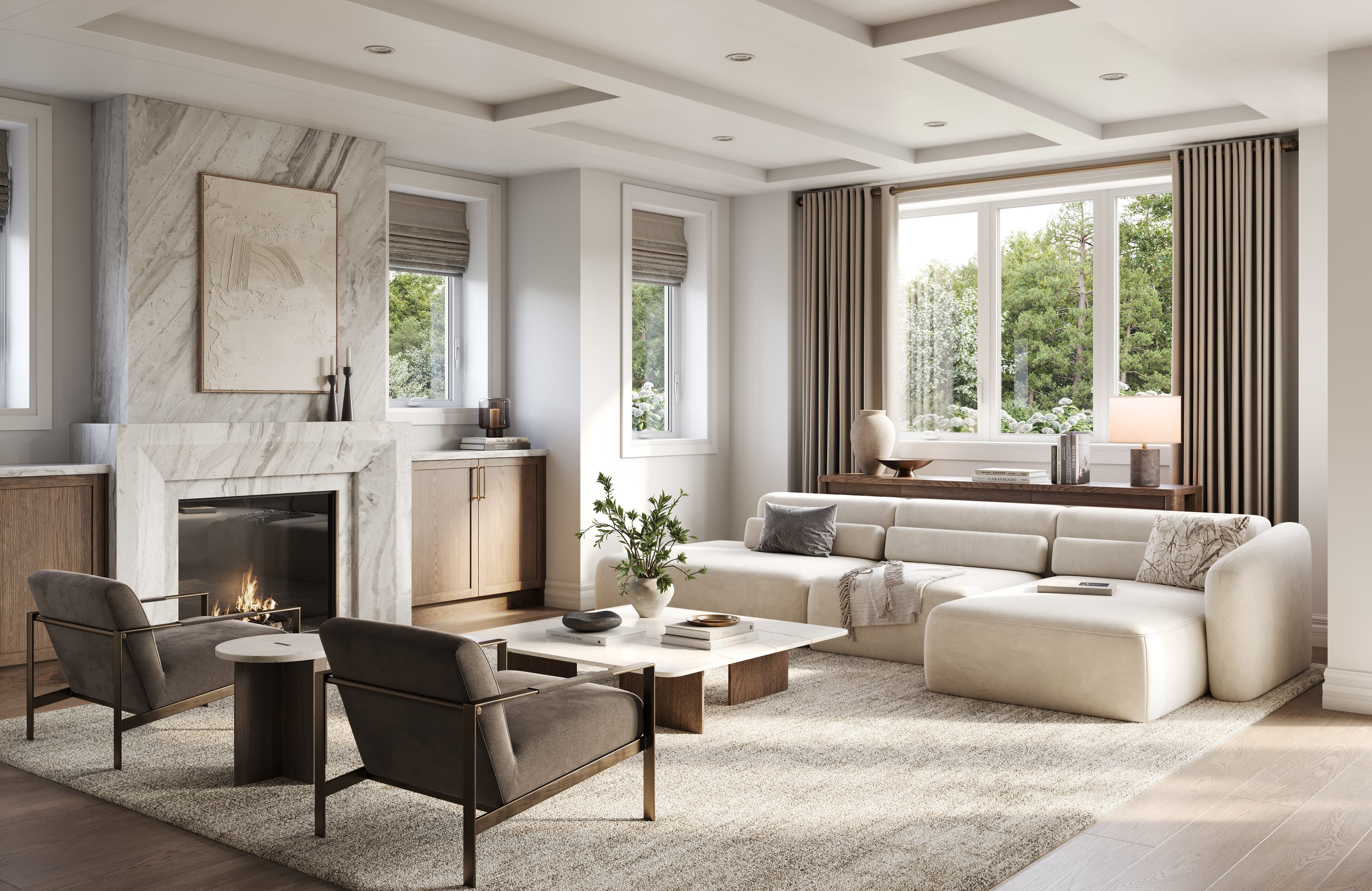 Five Oaks great room interior, artist's rendering