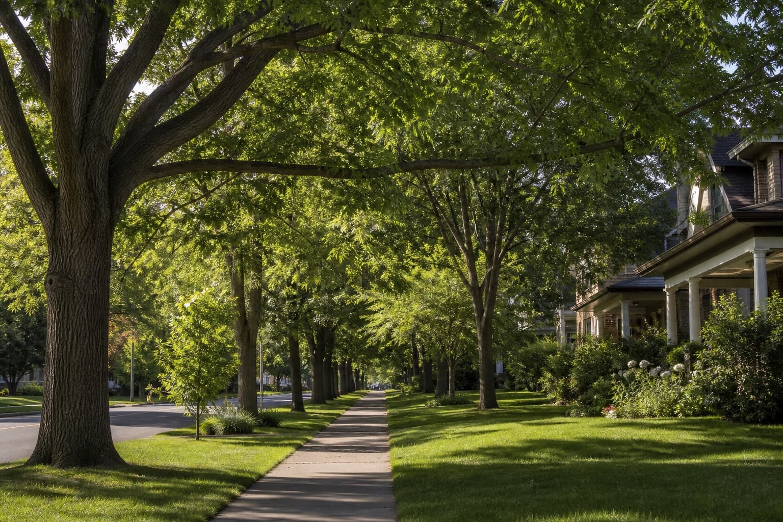 Tree canopy along an Oakville-area street. Neighbourhood illustration only; not a Five Oaks rendering.